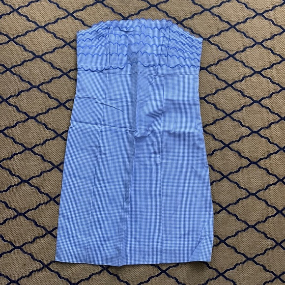 Lilly Pulitzer Scallop Blue Gingham Franco Strapless Dress Sz 10